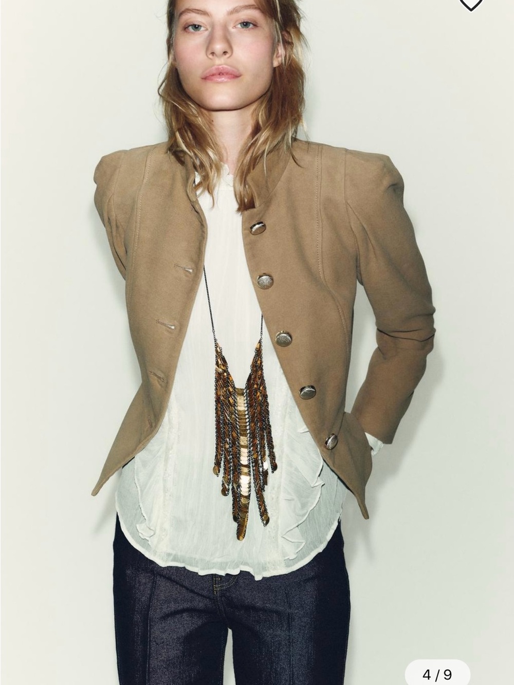 ZARA Camel Faux Suede Puff Sleeve Jacket Blazer L